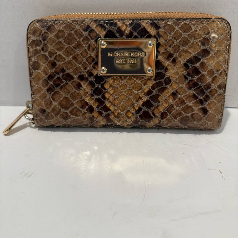 Euc Michael Kors Brown Python Snake Print Wallet - image 1